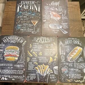 Unbranded Metal Tin Sign Set 5pc Multicolor Excellent Chalkboard Recipe Art
